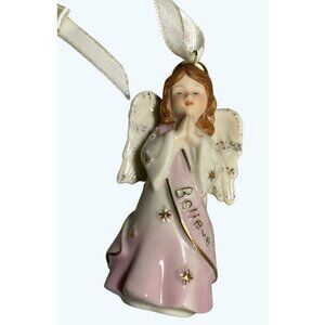 Lenox "Believe" Porcelain Angel Christmas Ornament White & Pink